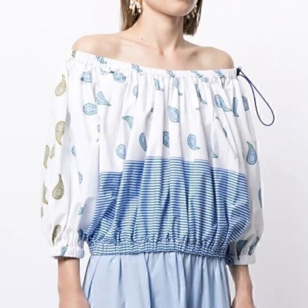 Silvia Tcherassi Mutiny Off Shoulder Shirt Blouse‎ Daffodil Paisley Medium